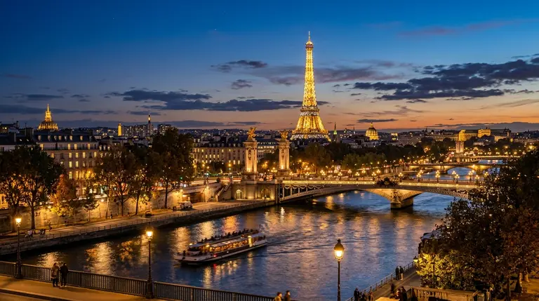 Paris Eiffel Tower and Seine river banks
